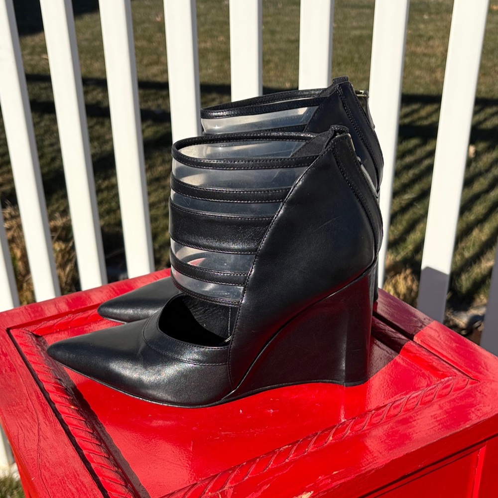 Derek Lam Black Leather Wedges with Clear P/U, Size 7